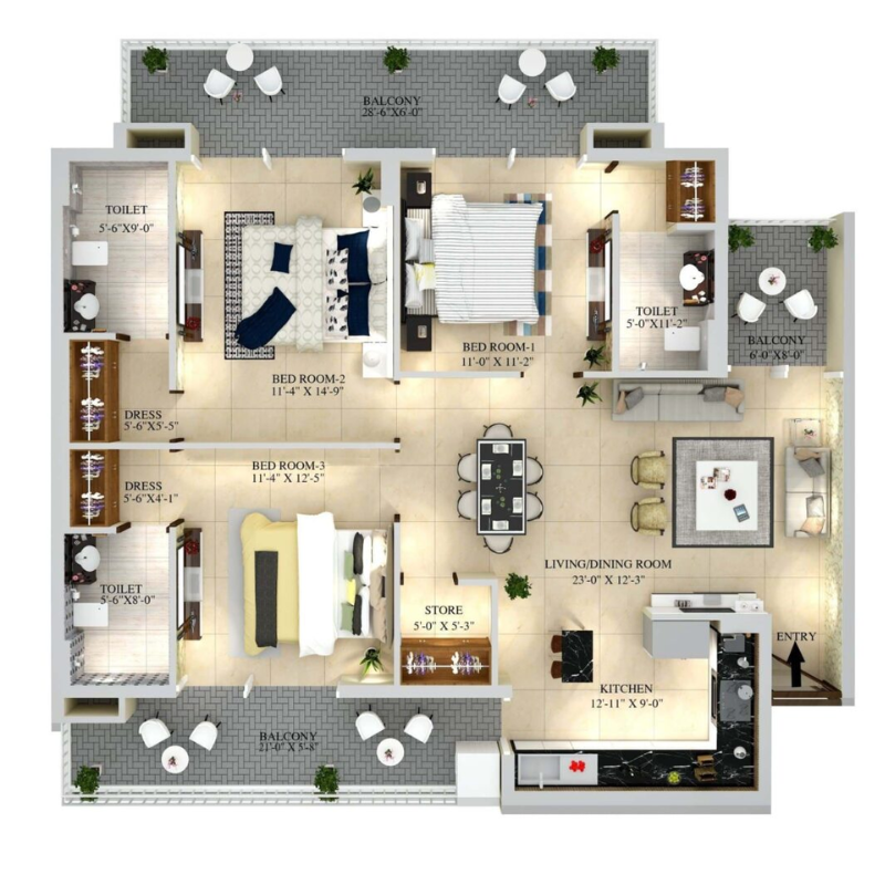 Unit Plan 3 BHK Category 1